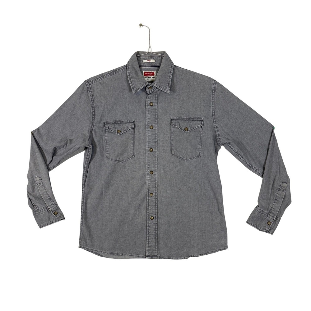 Wrangler Indigo Mens Gray Long Sleeve Button Down Work Shirt Large OJ2-19F-MTTH